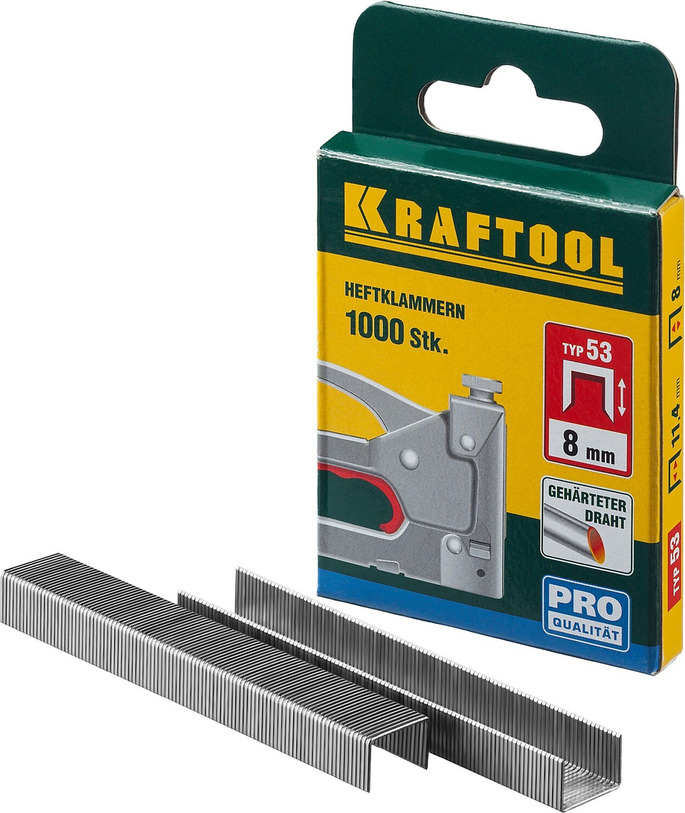 KRAFTOOL тип 53 (A/10/JT21) 8 мм, 1000 шт, калибр 23GA, скобы для степлера (31670-08)