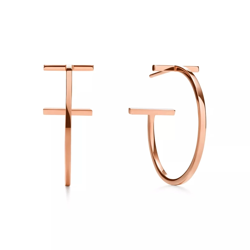 Серьги - кольца из розового золота 💠Tiffany, T Hoop