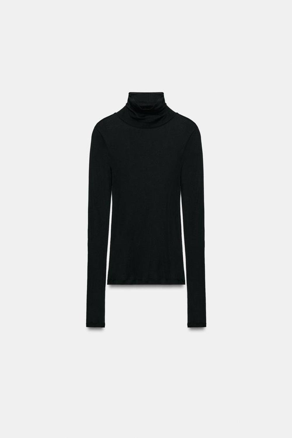 ZARA ФУТБОЛКА SUPIMA® С ВОРОТНИКОМ-СТОЙКОЙ, ЧЕРНЫЙ