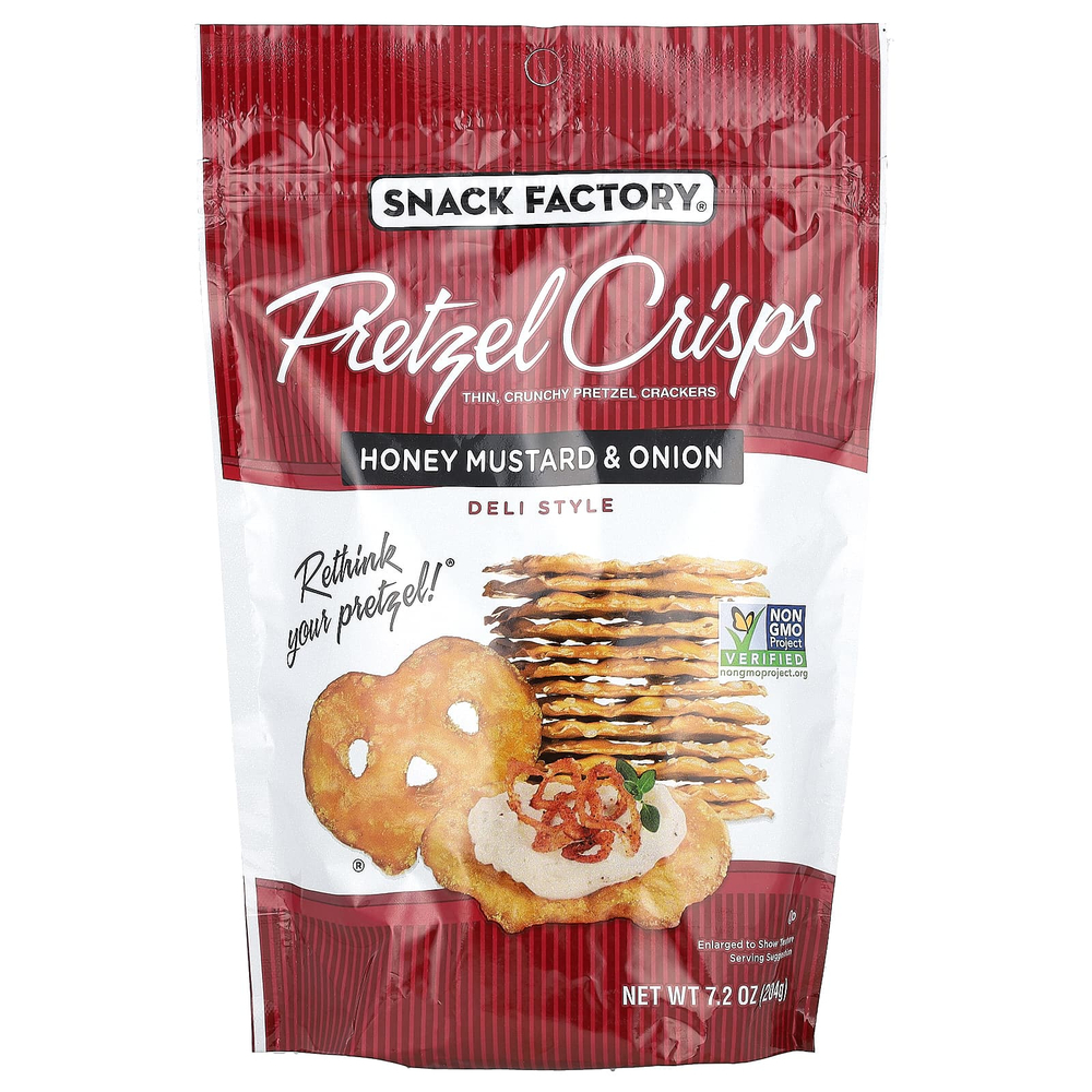 Snack Factory, хрустящие крендельки, с медом, горчицей и луком, деликатес, 204 г (7,2 унции)