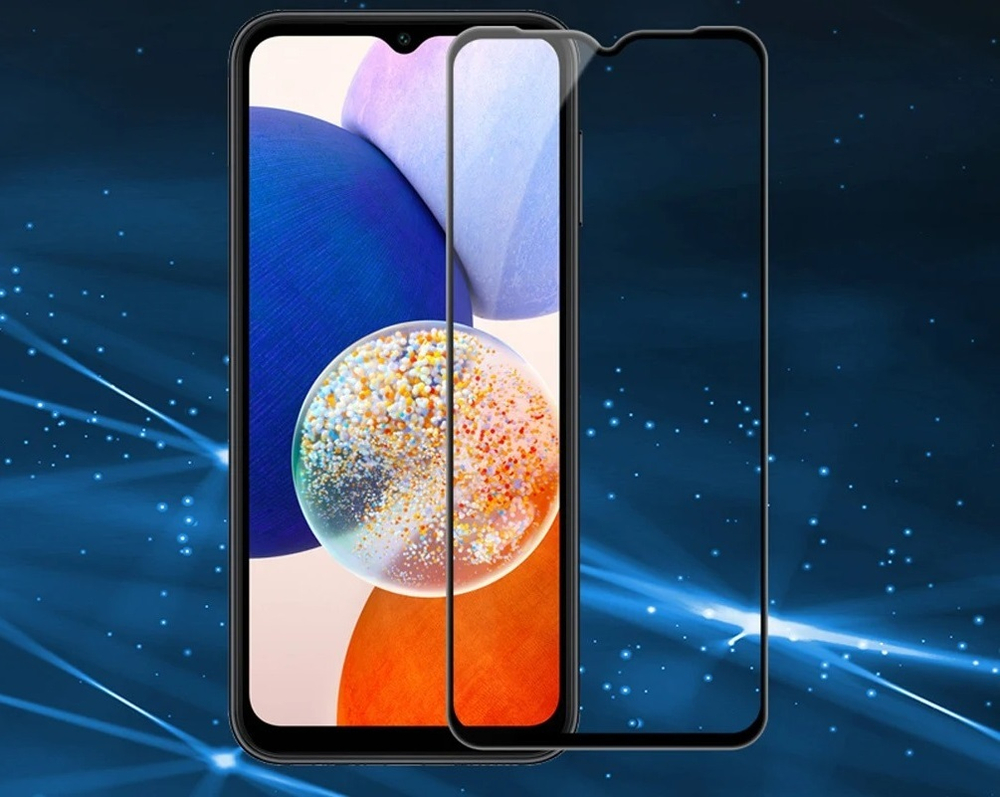 Защитное стекло на дисплей с олеофобным покрытием для Samsung Galaxy A14 5G, черные рамки, G-Rhino