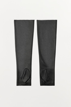 ZARA ДЛИННЫЕ МИТЕНКИ ИЗ 100% КОЖИ, ЧЕРНЫЙ
