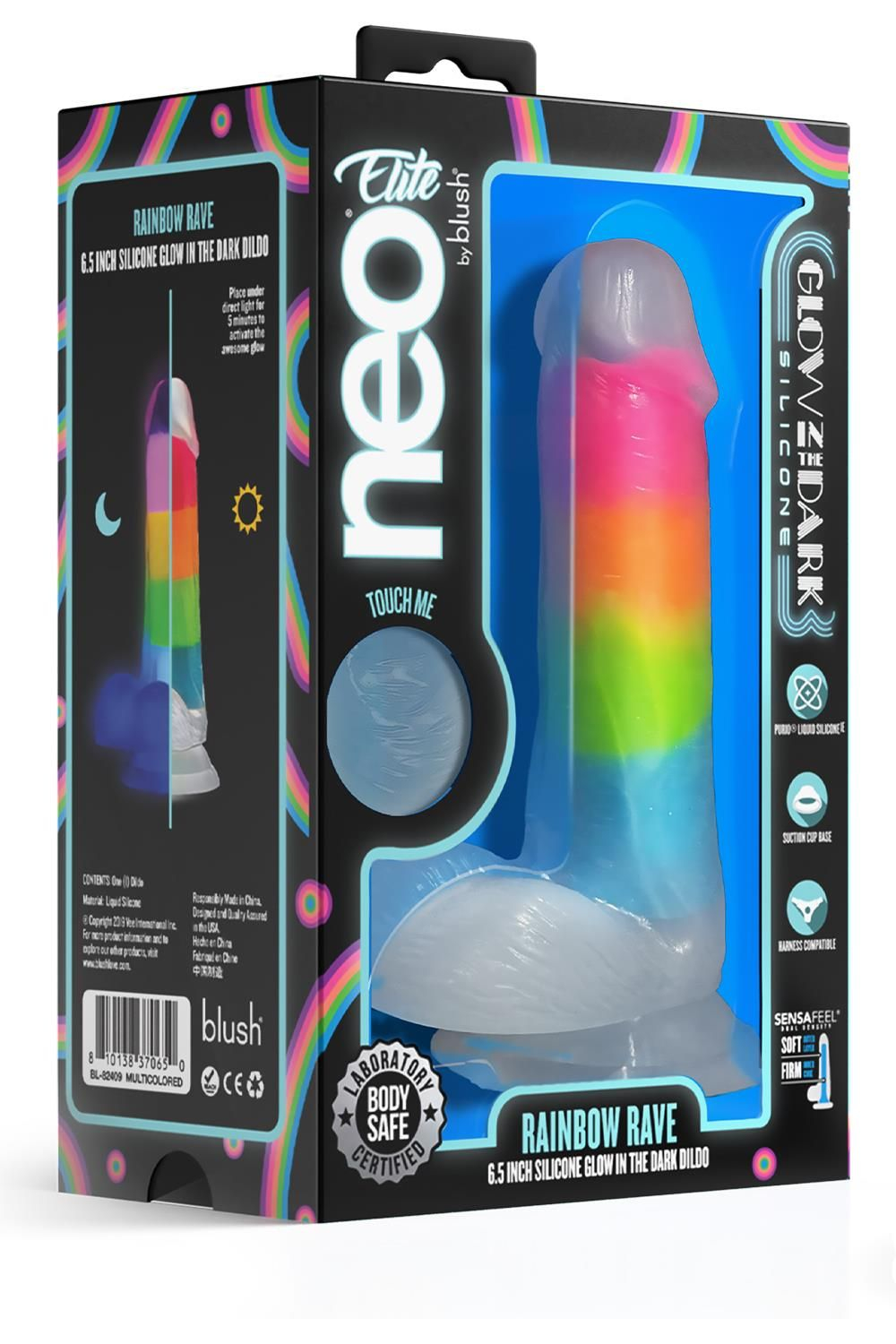 Яркий люминесцентный фаллоимитатор Rainbow Rave - 16,5 см. (Цвет: разноцветный)
