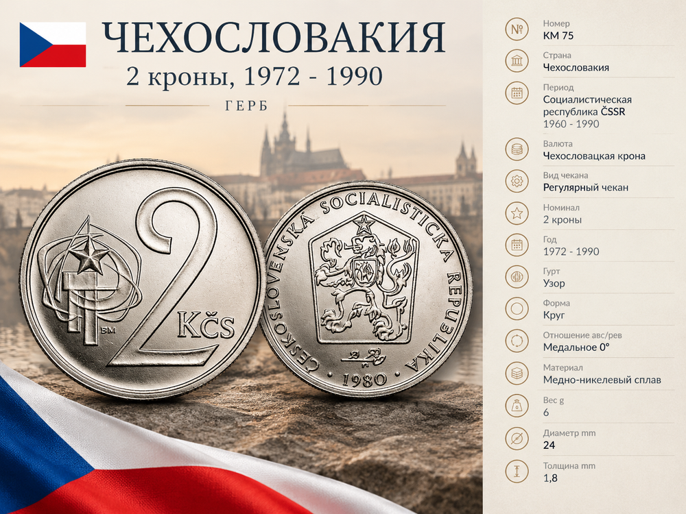 Чехословакия 2 кроны, 1980 Лев XF