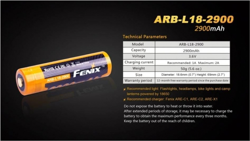 Аккумулятор Li-ion Fenix ARB-L18-2900 18650