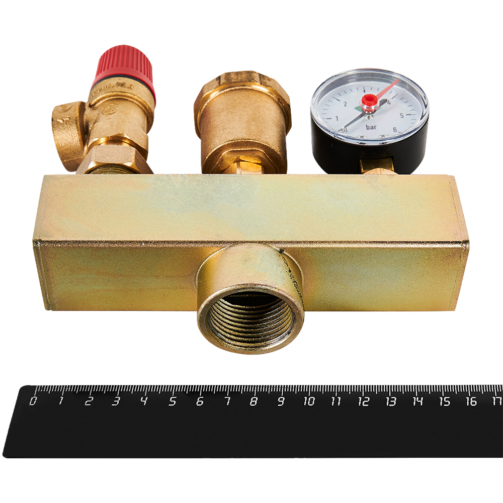 Группа безопасности котла ROMMER - 1" (до 50 кВт, PN3, Tmax 100°C, без теплоизоляции)