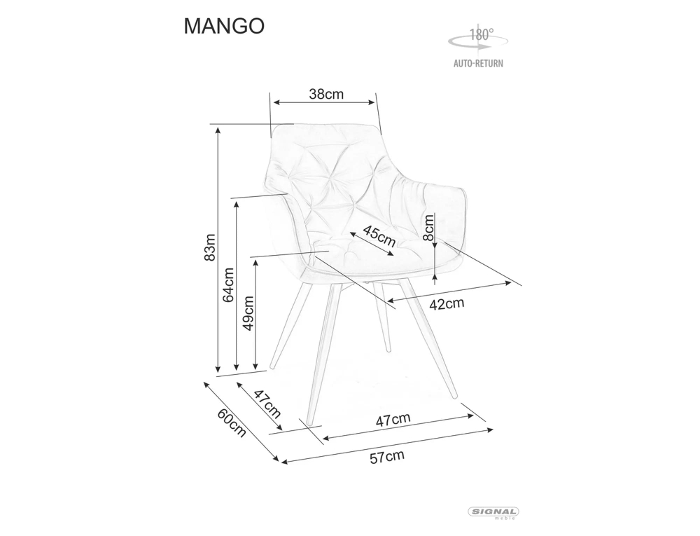 Стул SIGNAL MANGO Velvet Bluvel 14 серый/черный, поворотный