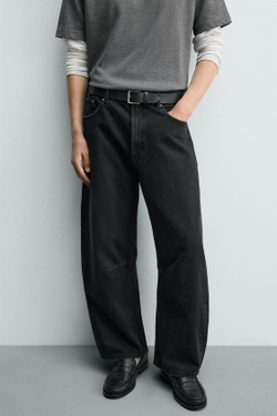ZARA БРЮКИ BARREL FIT, ЧЕРНЫЙ