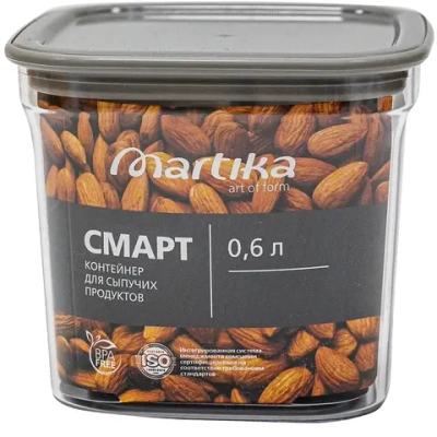 Контейнер для сыпучих продуктов 0,6л «Смарт» пыльно-серый С413ПСЕР✦