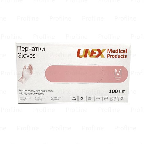 Перчатки UNEX размер М нитриловые розовые 50 пар/уп