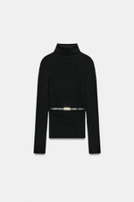 100% шерстяной свитер с воротником-стойкой и поясом - ZARA