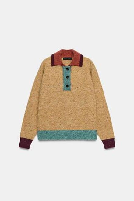 ZARA ТРИКОТАЖНЫЙ СВИТЕР ПОЛО ИЗ ШЕРСТИ, РАЗНОЦВЕТНЫЙ