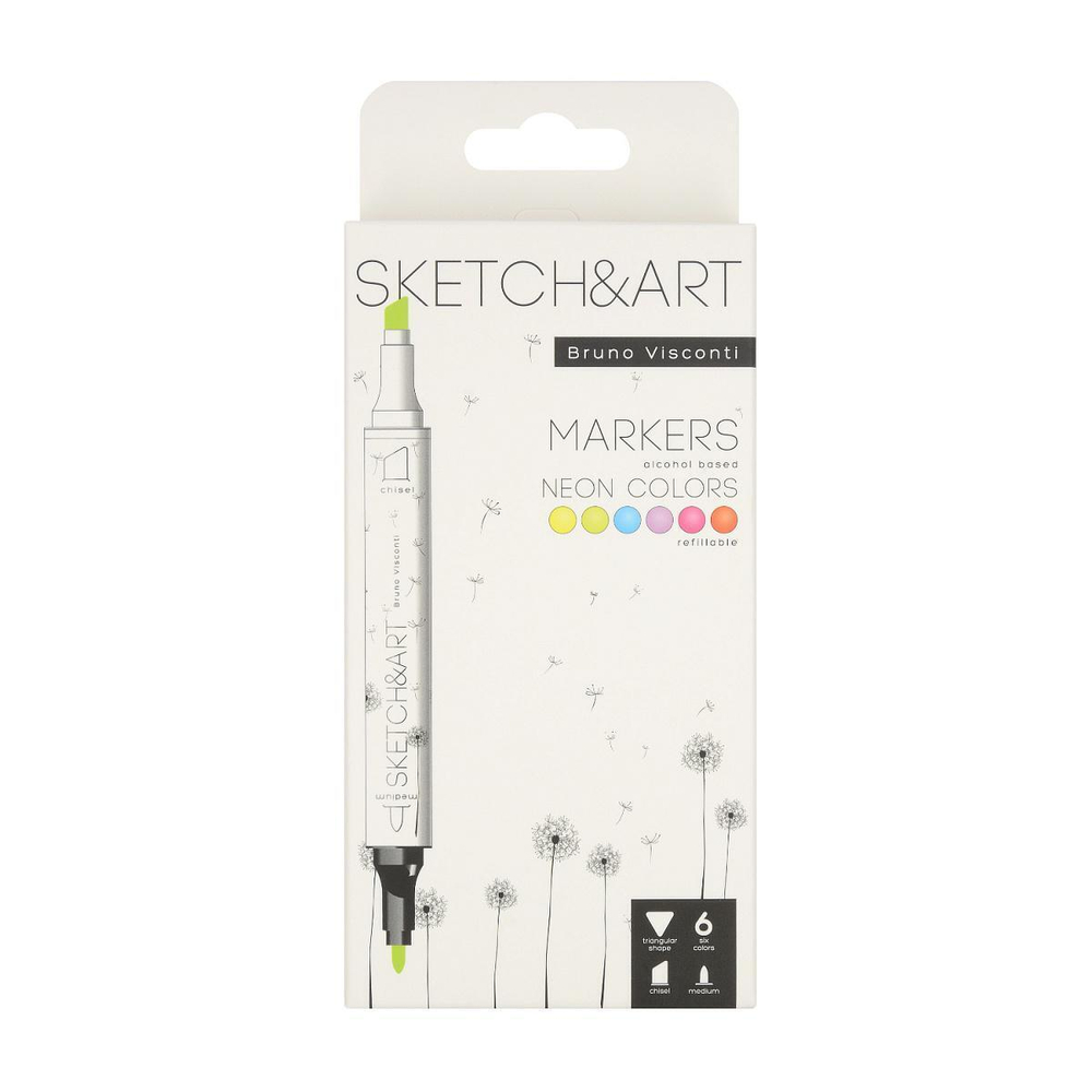 Скетч-маркеры 6 цветов двусторонние "Sketch&Art. Неоновые Цвета" (BrunoVisconti)