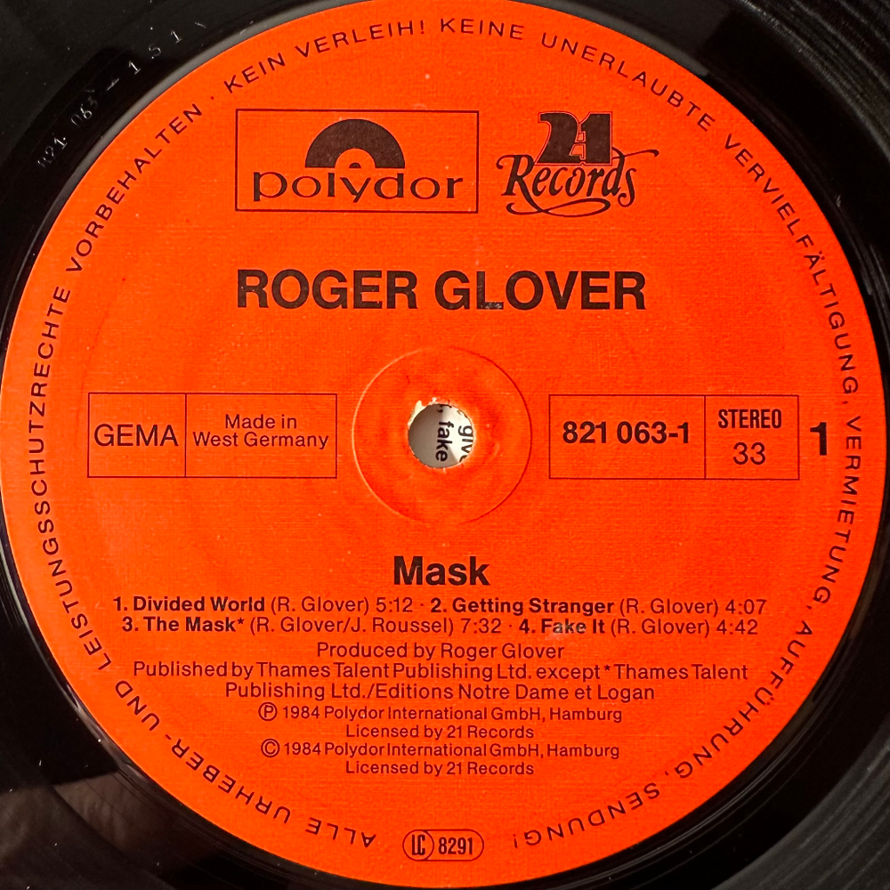 Roger Glover ‎– Mask (Германия 1984г.)