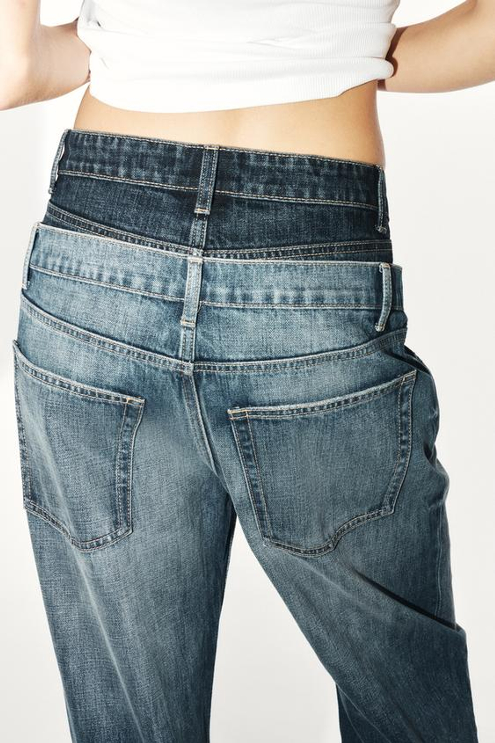 ZARA ДЖИНСЫ TRF LOOSE FOLDED С ДВОЙНЫМ ПОЯСОМ И НИЗКОЙ ПОСАДКОЙ, МОРСКОЙ СИНИЙ