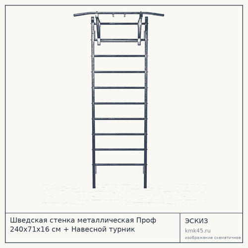 Шведская стенка металлическая Проф 240x71x16 см + Навесной турник