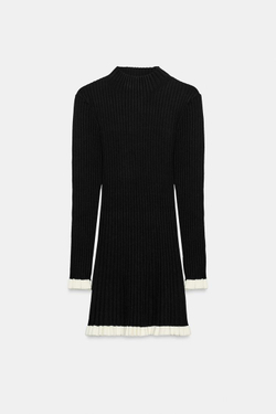 ZARA ТРИКОТАЖНОЕ ПЛАТЬЕ С ОБОРКАМИ, ЧЕРНЫЙ