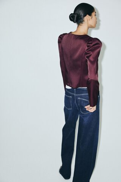 Блузка с пышными рукавами — Бордовый - H&M