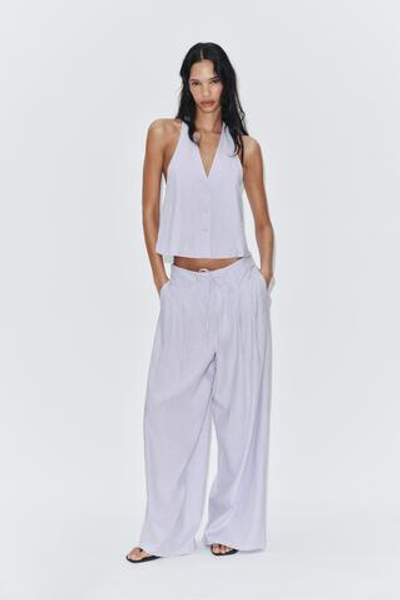 ШИРОКИЕ БРЮКИ ИЗ СМЕСОВОГО ЛЬНА С ЗАЩИПАМИ — ZARA