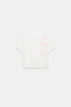 ZARA ФУТБОЛКА С ОБЪЕМНЫМ ЦВЕТКОМ, БЕЛЫЙ