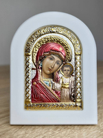 Казанская БМ, икона арочная, белое дерево, эмаль 57х75