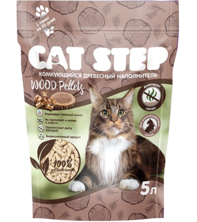 Cat Step комкующийся растительный Wood Pellets 5 л