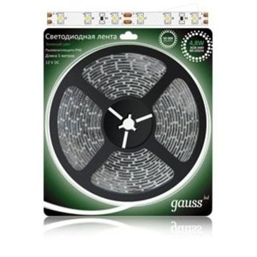 Лента Gauss LED 2835/60-SMD 4.8W 12V DC зелёный свет IP66 (блистер 5м) 311000605