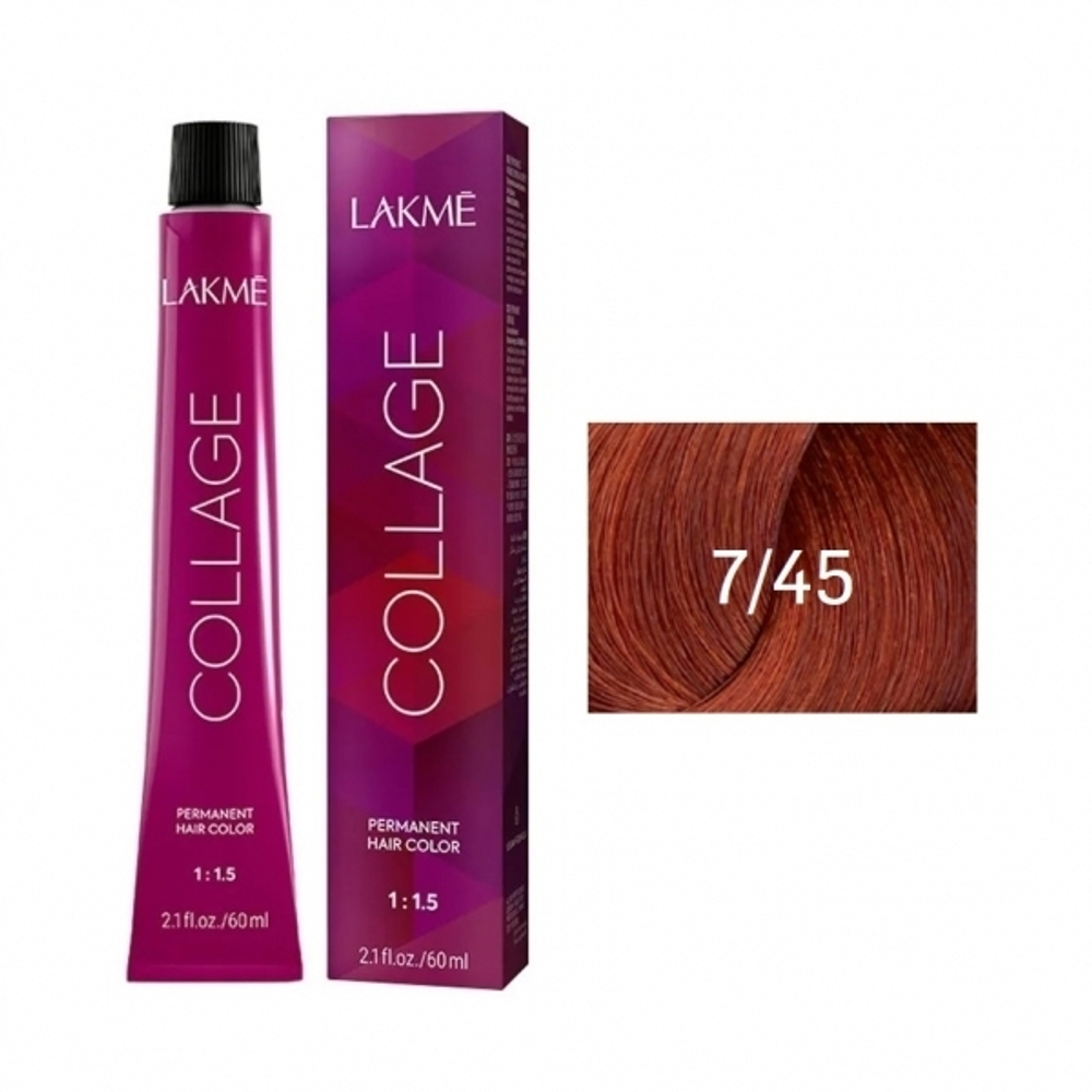 Lakme Collage Крем-краска для волос, 7/45 Средний блондин медно-махагоновый, 60 мл