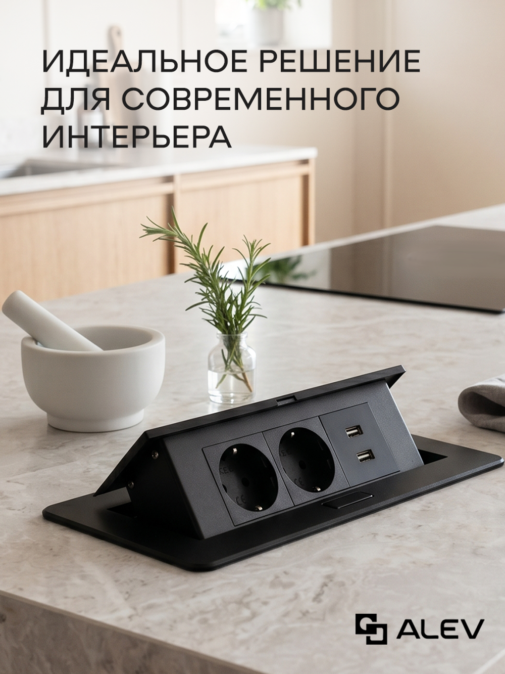 Горизонтальная двойная розетка + 2 USB, черная