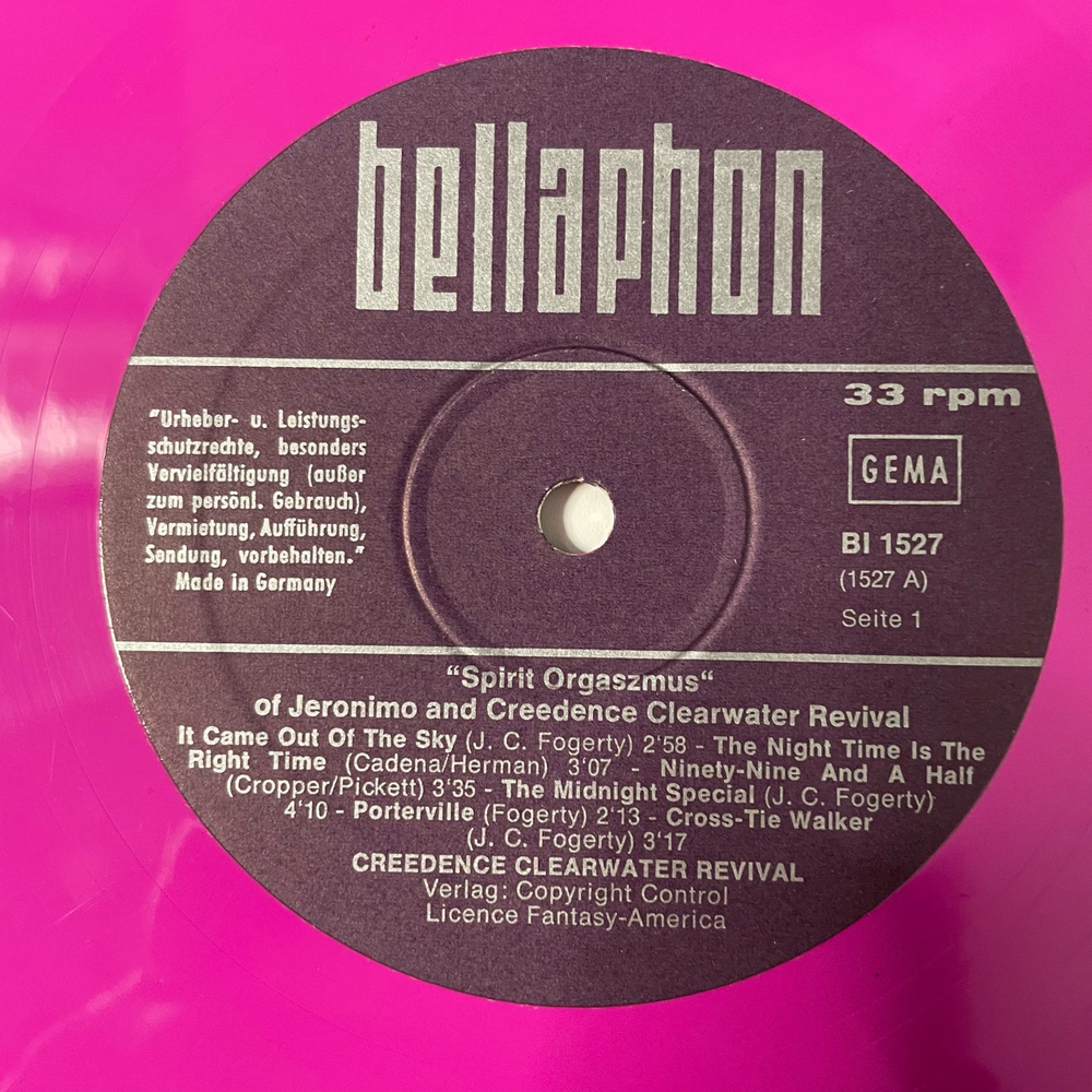 Винтажная виниловая пластинка LP Creedence Clearwater Revival и Jeronimo Spirit Orgaszmus (Германия, 1970) розовый винил