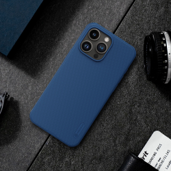 Усиленный противоударный чехол синего цвета от Nillkin для iPhone 15 Pro Max, серия Super Frosted Shield Pro