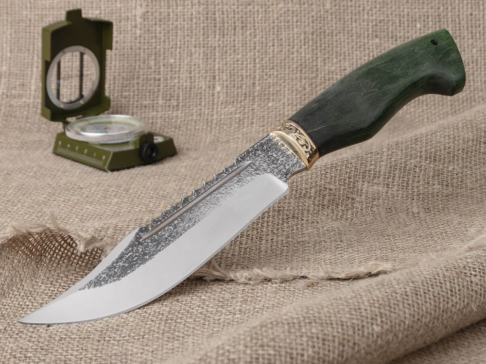 Нож "Алтай", сталь Bohler N690, рукоять зеленая стабилизированная берёза
