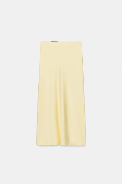 ZARA АТЛАСНАЯ ЮБКА МИДИ, ПАСТЕЛЬНО-ЖЕЛТЫЙ