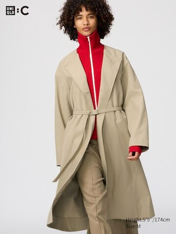 UNIQLO Длинный тренч без воротника, бежевый