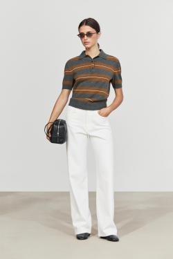 Massimo Dutti Трикотажное поло в полоску из 100% шерсти, серый