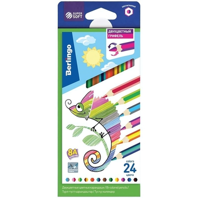 Карандаши 24 цв. 12шт "SuperSoft. 2 in 1" двухцветный грифель, европодвес (Berlingo)