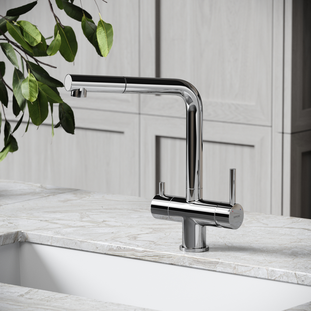 Смеситель для кухни Sancos Spin с вытяжным изливом, краном для фильтра, хром, SC4015CH, арт. SC4015CH
