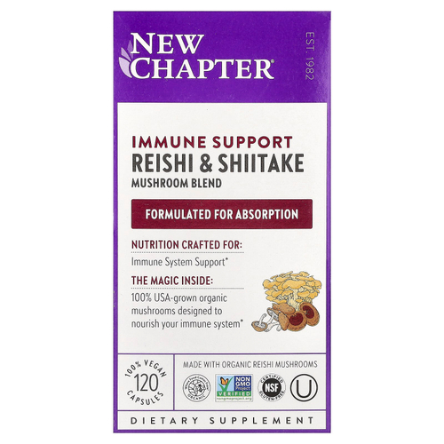 New Chapter, Immune Support, смесь грибов рейши и шиитаке, 120 веганских капсул