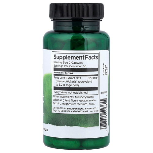 Swanson Vitamins, Экстракт шалфея, 160 мг, 100 капсул