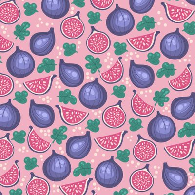 Инжир с листьями на розовом фоне