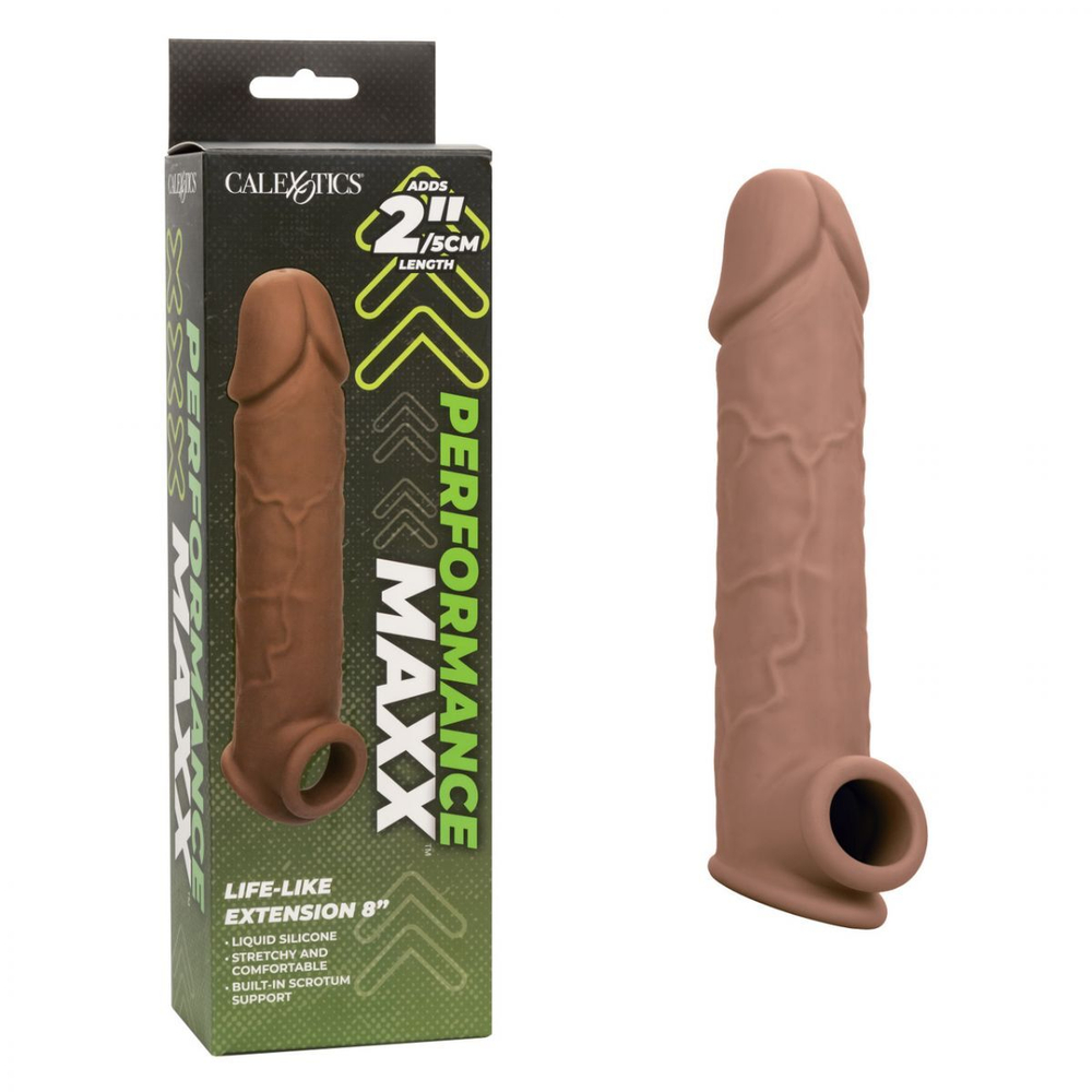 Коричневая удлиняющая насадка на член Life-Like Extension 8” - 20,25 см. (Цвет: коричневый)
