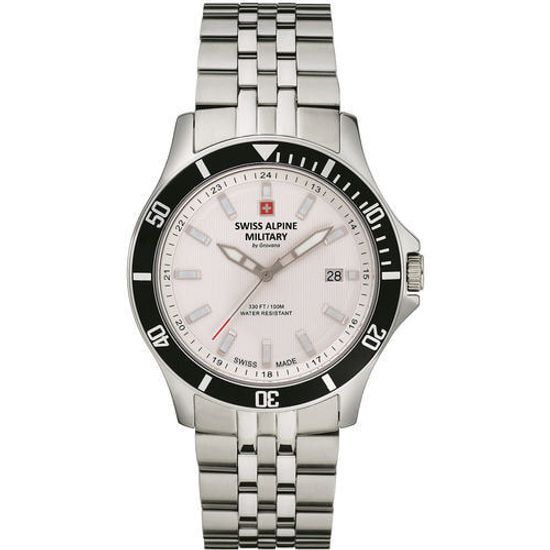 С браслетом Мужские наручные часы с серебряным браслетом Swiss Alpine Military 7022.1132 mens 42mm 10ATM