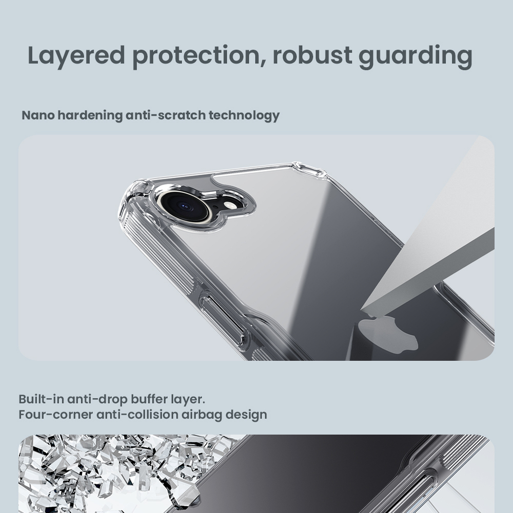 Прозрачный усиленный чехол от Nillkin для iPhone 16e и iPhone 17e, серия Nature TPU Pro Case
