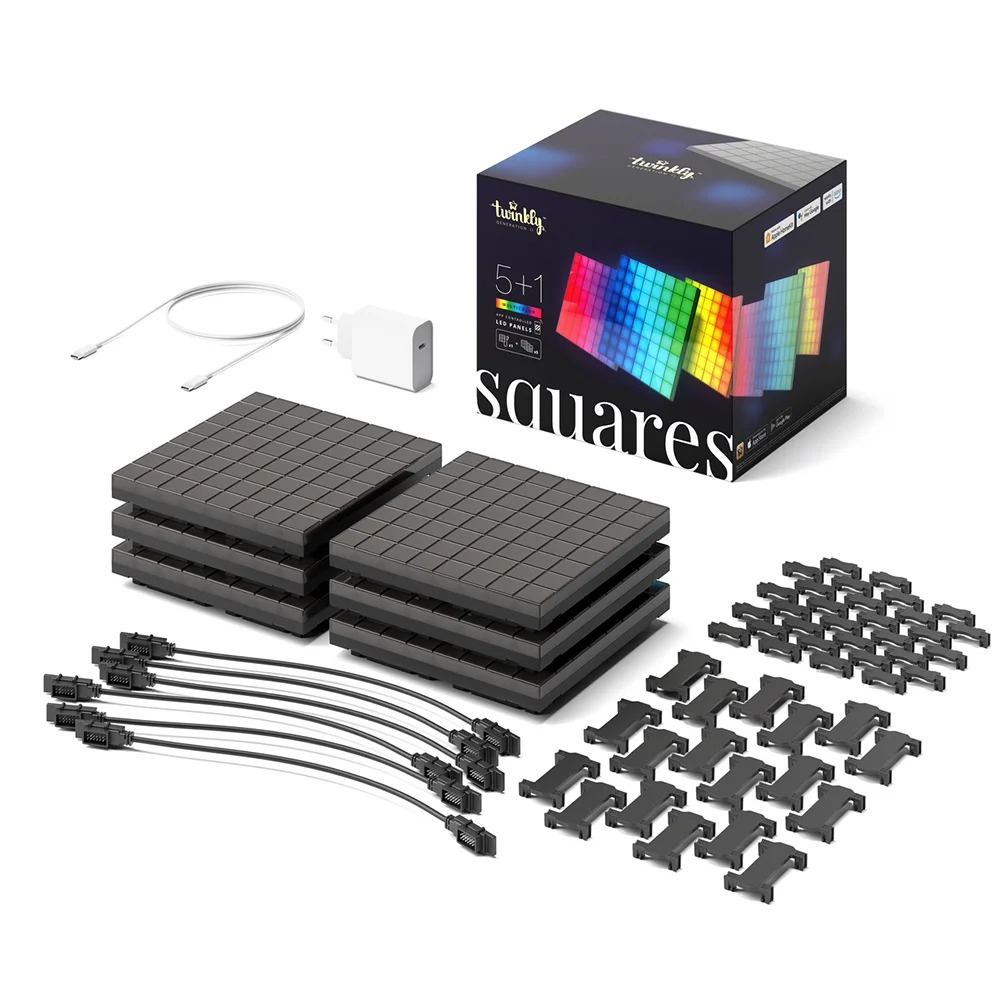 Светодиодные панели Twinkly Squares стартовый набор 6 шт. 16x16 см 384 LED RGB Black