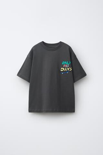 ZARA ФУТБОЛКА С ЛОГОТИПОМ, ТЕМНЫЙ АНТРАЦИТ
