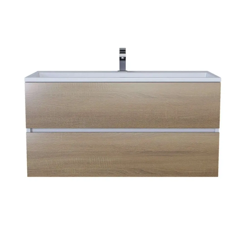Тумба с раковиной Uperwood Barsa 100 см, раковина белая, подвесная тумба белая/дуб сонома