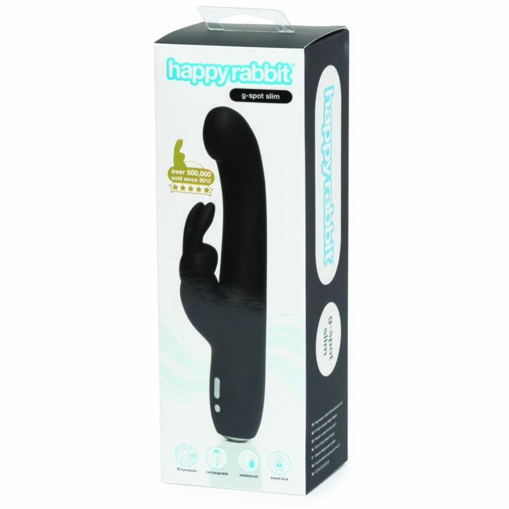 Чёрный вибратор Slimline G-Spot Rechargeable Rabbit Vibrator - 24,1 см. (Цвет: черный)