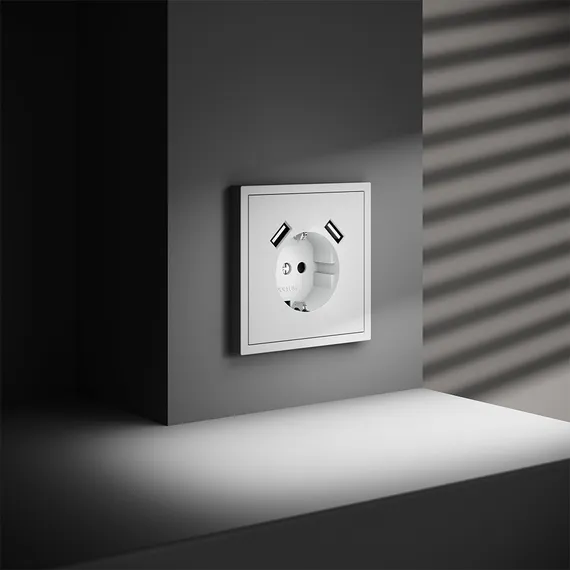 Накладка для розетки с заземлением и защитными шторками, с USB A+A Voltum S70 Белый матовый VLS000902