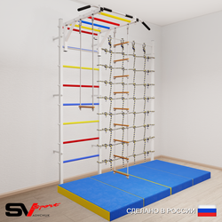 Шведская стенка Sv Sport усиленная 63840 (Турник рукоход/Лестница/Трапеция/Мат 2м/Канатный лаз)