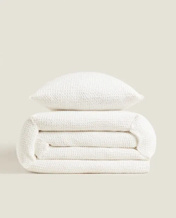 ZARA HOME ВАФЕЛЬНОЕ ПОКРЫВАЛО, БЕЛЫЙ